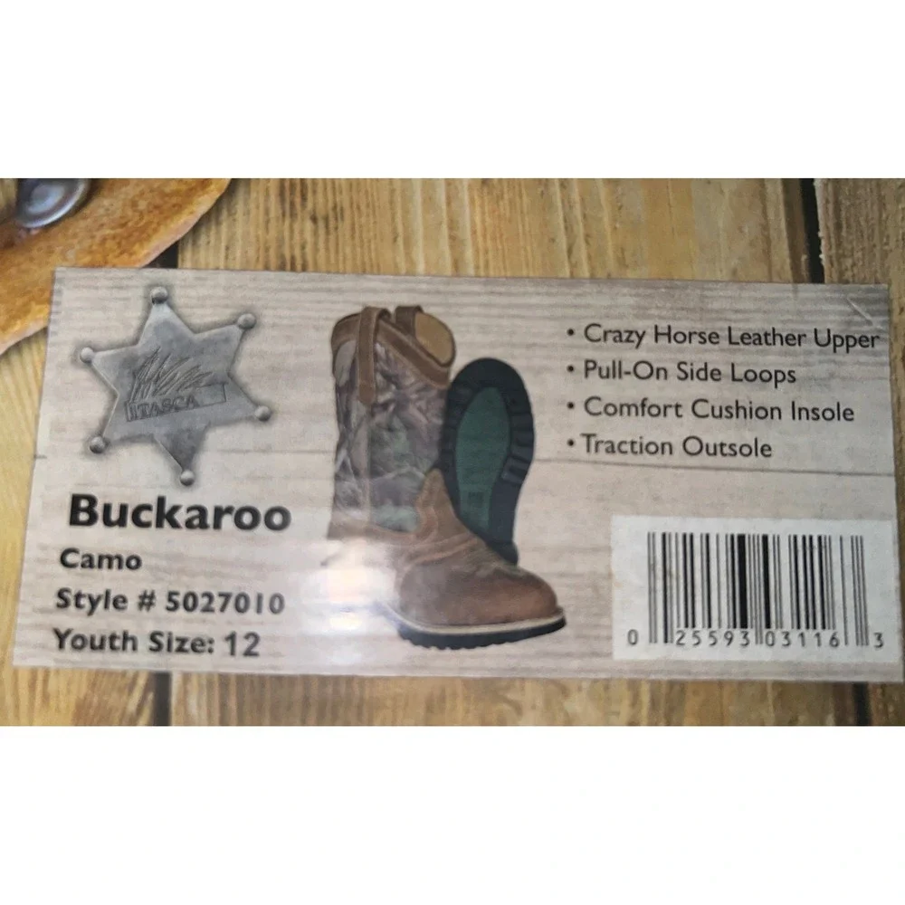 Itasca Buckaroo Boots Youth Size 12 Brown Camo New With Tags 5027010